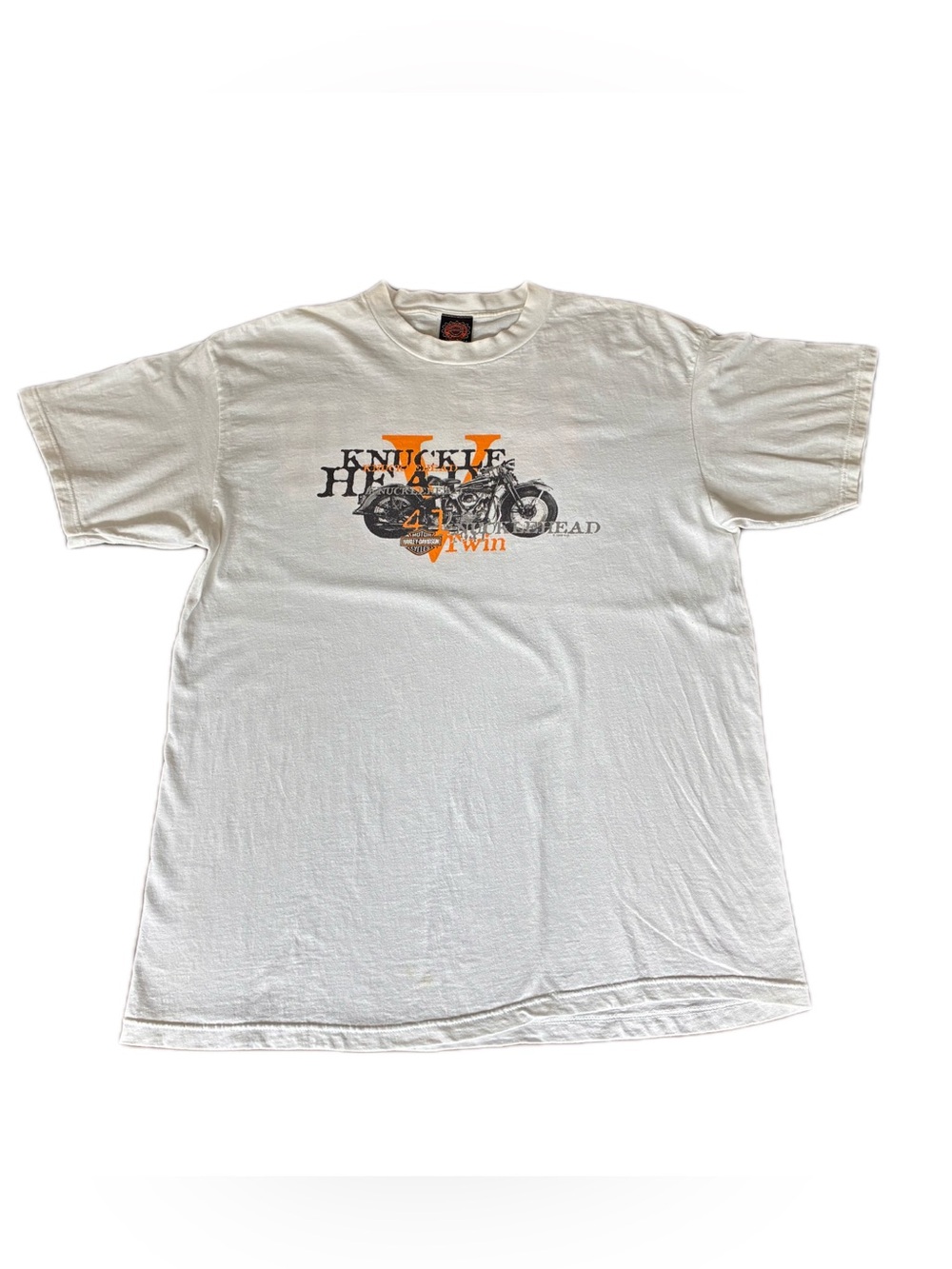 1998 Vintage Harley Davidson Knucklehead Tee Shirt XL White Tultex Laughlin 2001